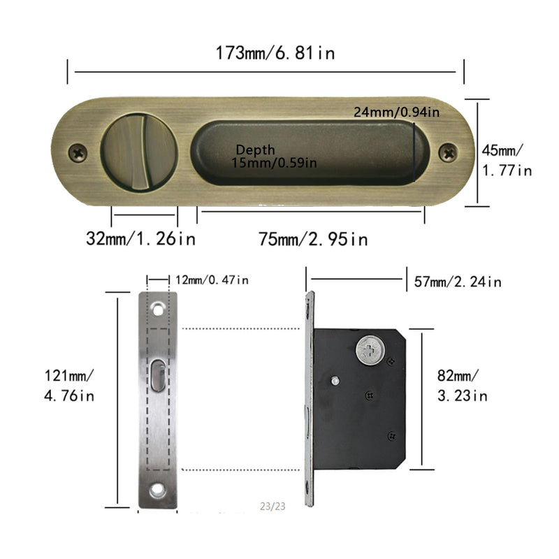 6.8" Privacy Pocket Door Lock Hardware Invisible Recessed Handle Latch with Keys Pocket Sliding Door Lock,Bronze Bronze