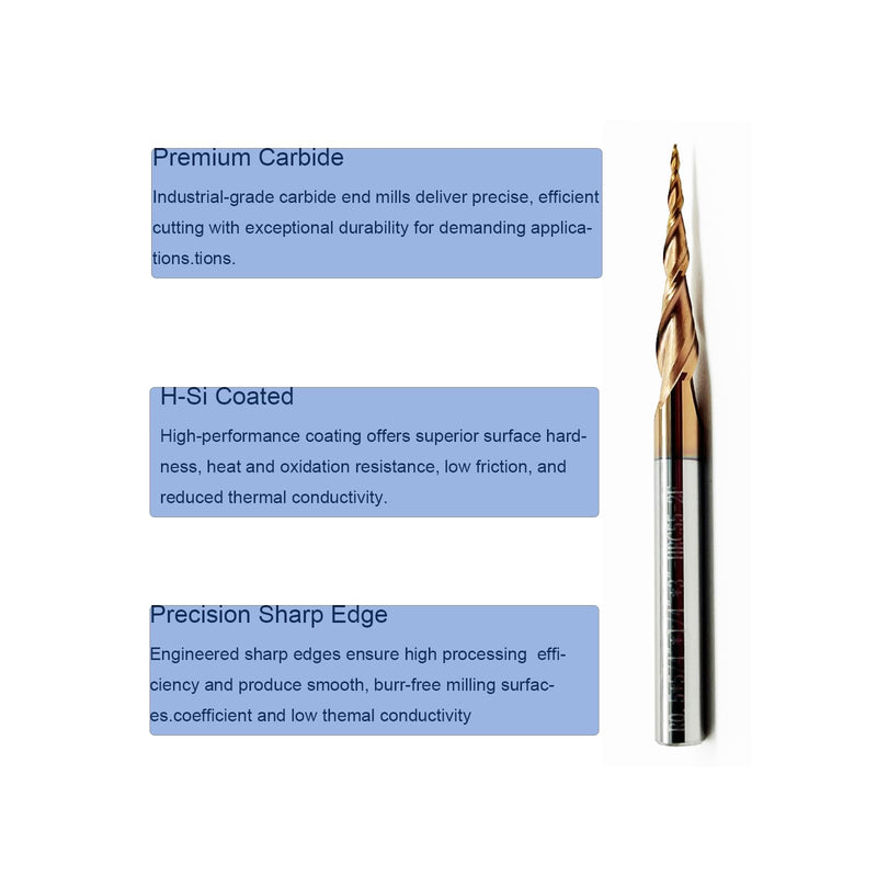 2Pcs Tapered Ball Nose End Mill - 1/4" Shank, 3" Overall Length, 0.5mm Tip Radius (R0.5), 4.82° Per Side Angle - Precision CNC Tool for Hard Metals, Wood & Plastic (Professional & DIY Use) R=0.5mm 2