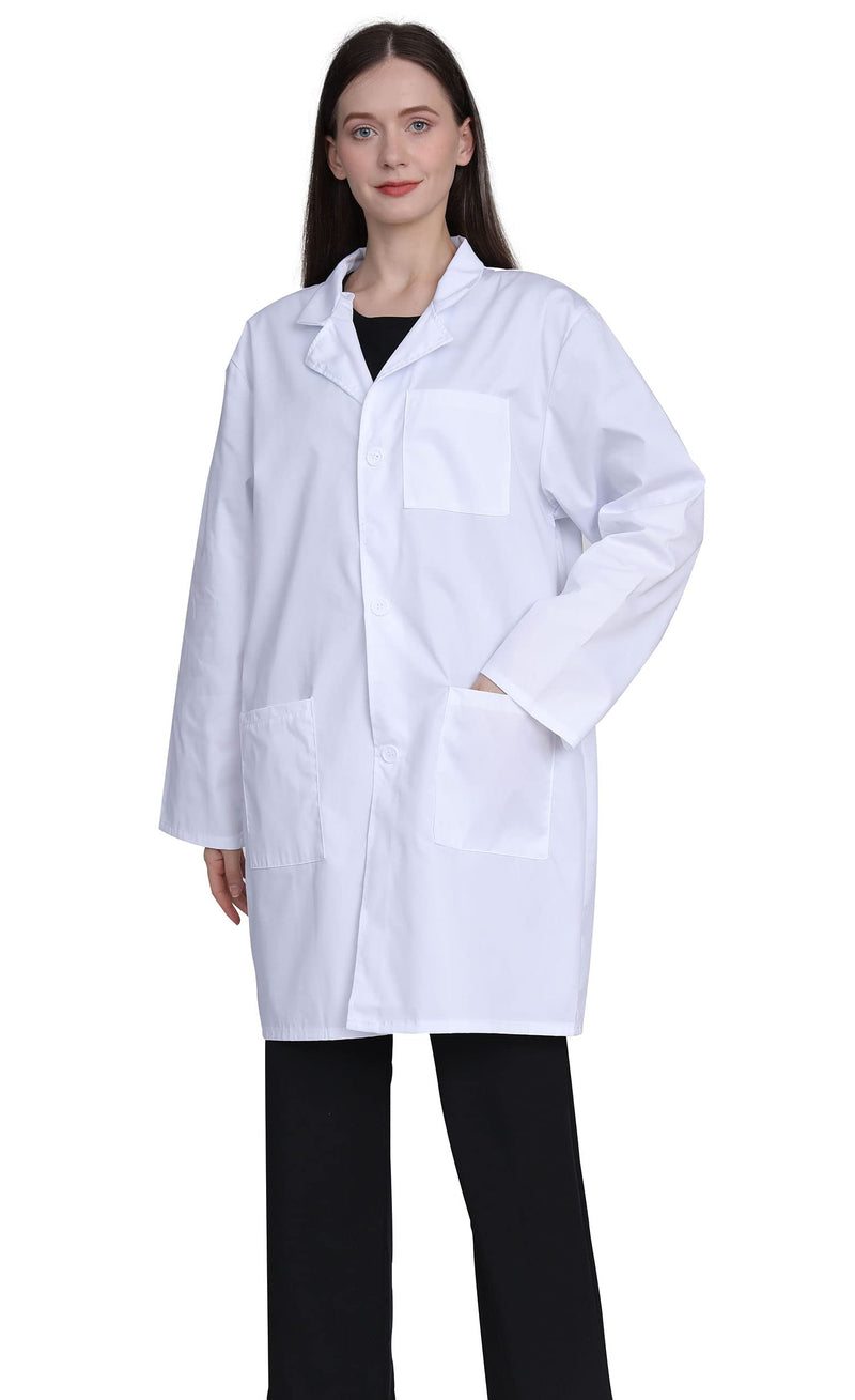 Professional Lab Coat for Women, Full Sleeve Cotton Blend Long Medical Coat，White, Unisex White Small