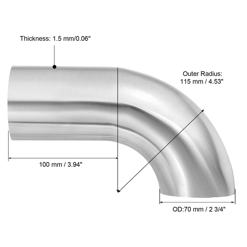 PATIKIL 90 Degree Mandrel Bend Elbow, 2 3/4inch OD Sanitary Exhaust Elbow Exhaust Pipe Connector 304 Stainless Steel 4in L Extended Pipe for Welding Modified Stair Handrail HVAC, 1 Pcs 70mm (2 3/4in) OD