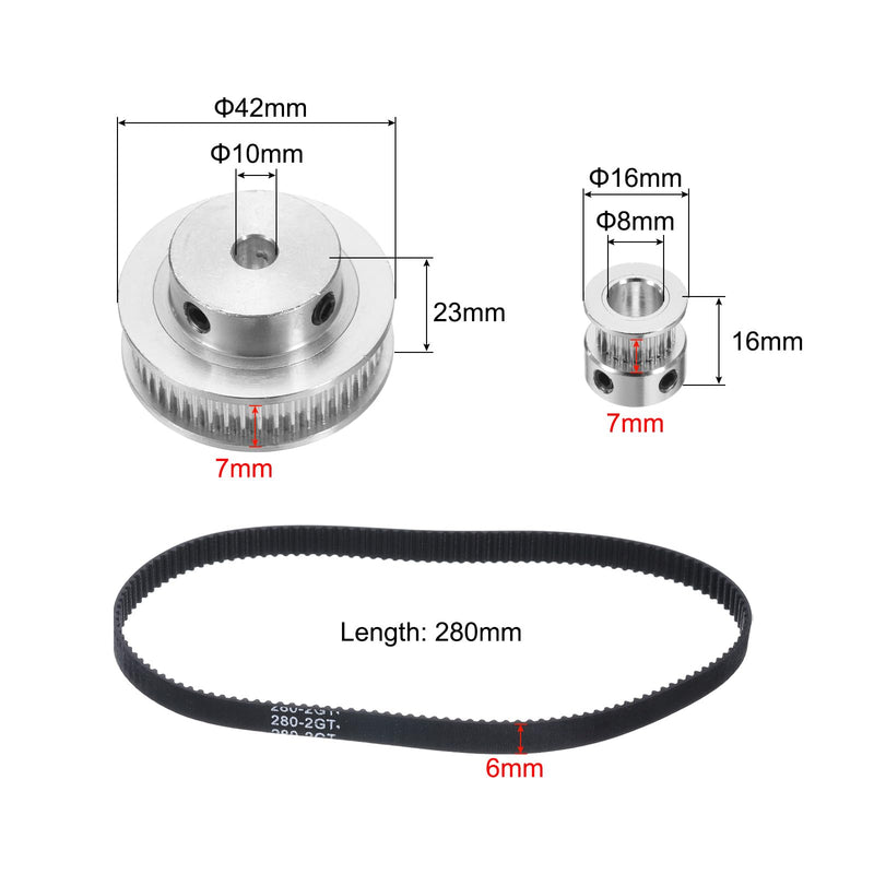 uxcell 2 Set GT-2 Synchronous Wheel 20&48 Teeth 6.35mm Bore, Aluminum Alloy Timing Pulley Wheel with 2Pcs Length 200mm Width 6mm Belt for 3D Printer, CNC Machine (20-48T-6.35B-6)