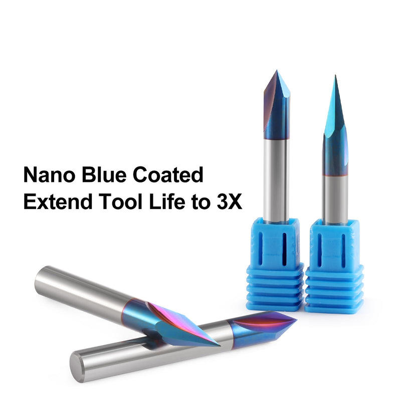 CNC Router Bit 1/4'' Shank, 5PCS Wood Carving Bits Set, 15° Detail Carving Liner 20° Profile Bit 30° 60° 90° V Groove Router Bit, 2'' Long CNC Milling Cutter End Mill Bits