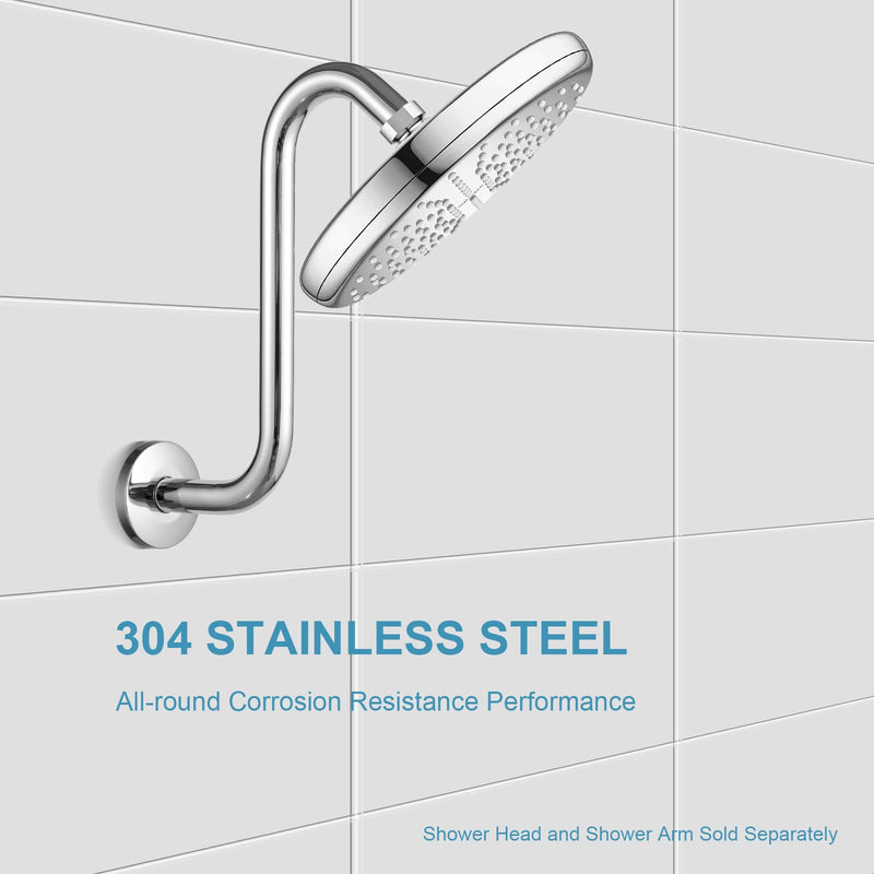 OFFO Shower Head Extension Arm 8 Inch, S Shaped Shower Arm with Flange High Rise Goose Neck Shower Arm Extension Chrome Finish