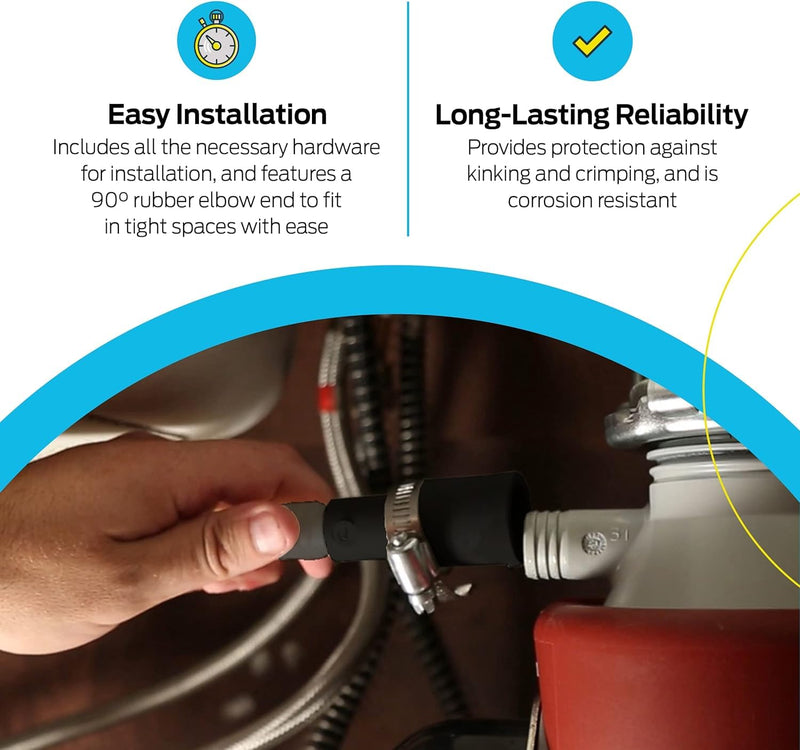 Eastman 8 Foot Dishwasher Drain Hose, Universal Fit with 5/8 Inch, 7/8 Inch, or 1 Inch OD Drain Outlet, 90 Degree Rubber Elbow, Corrugated, Gray PVC, 91218 8 Ft. - NewNest Australia