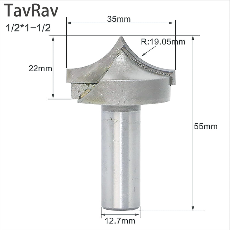 Point Cutting Roundover Router bit 1/2 inch Shank 1-1/2 inch Cutting Diameter Edging Cabinet Door Drawer Router bits Woodworking Carving milling Cutter 1-1/2in 1/2in
