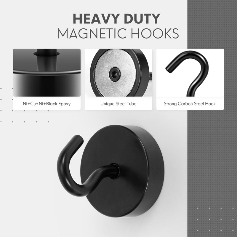 Neosmuk Magnetic Hooks, Cruise Ship Essentials, 80lb+ Heavy Duty Magnetic Hooks for Cruise Cabins, Refrigerator, Grill, Hanging, and Travel | Extra Strong Must-Haves Magnet Hook,Black Black 80lb Magnetic Hooks