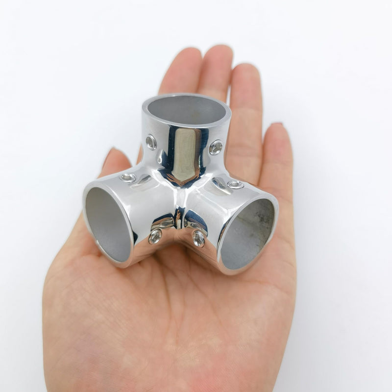 Marine Grade Heavy Dudy Pipe Hand Rail Tee 316 SS Mirror Polished Hand Rail Fitting-90 Degree 3 Way Corner Elbow 7/8IN OR 1IN