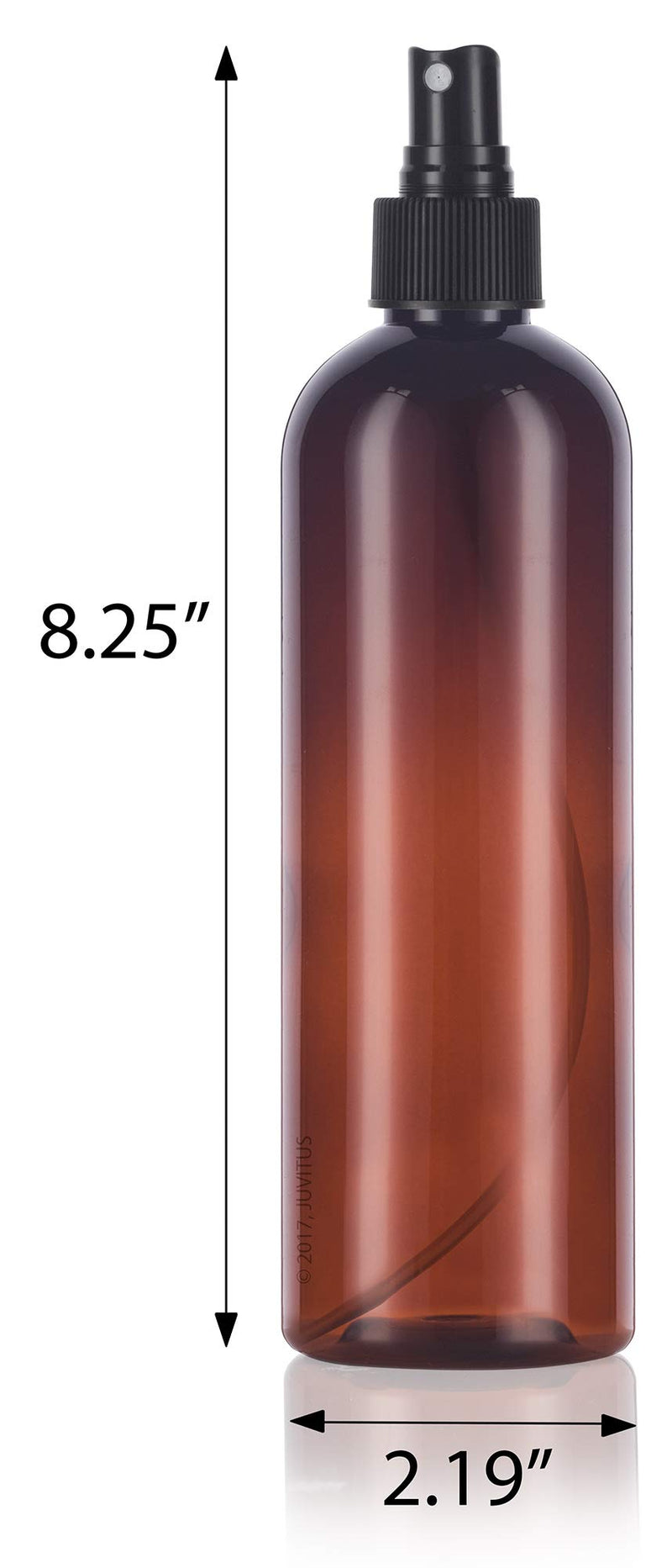 12 oz Amber Slim Tall Boston Round Plastic PET Bottle (BPA Free) with Black Fine Mist Spray (12 pack)