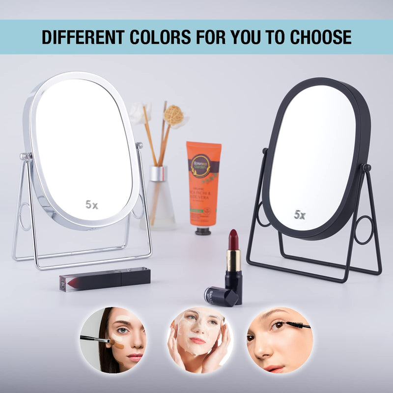 JOYOEIKON Classic Dual Sided 5X and 1X Magnifying Makeup Mirror and Tabletop Standing 360° Rotation Vanity Mirror,Desktop Cosmetic Mirror (Matt Black) Matt Black