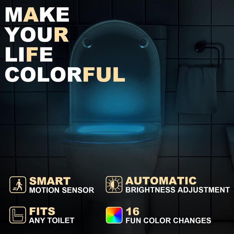 Toilet Light Motion Sensor 16 Colors Changing (2 Pack),LED Glow Bowl Inside Toilet Light, Smart Night Light for Bathroom, Cool & Funny Ideal Gifts for Dad Teen Boys Girls Men Women