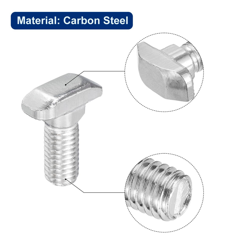 uxcell 30Pcs T-Slot Bolts, M8 x 20mm Hammer Head Bolt T Screw Drop-in Stud for 4040 Series T-Slot Aluminum Extrusion Profile, Carbon Steel Nickel Plated, Silver 30