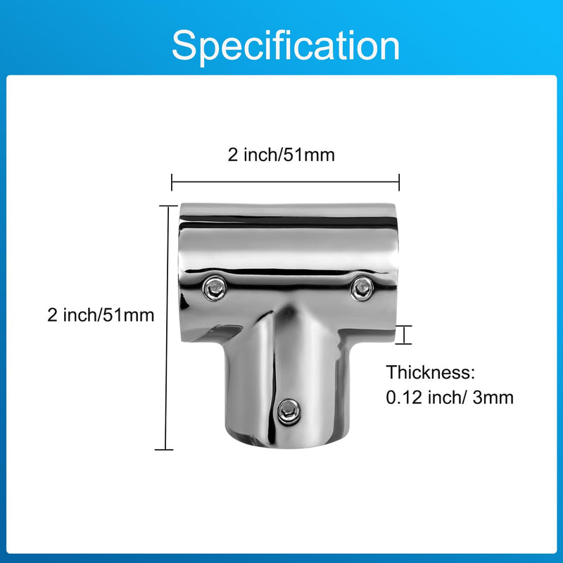 Boat Handrail Fitting 90 Degree Tee Rail for 7/8" Tubing, Heavy Duty, 316 Stainless Steel, Marine Boat Railing Tee Connector (2-Pack)