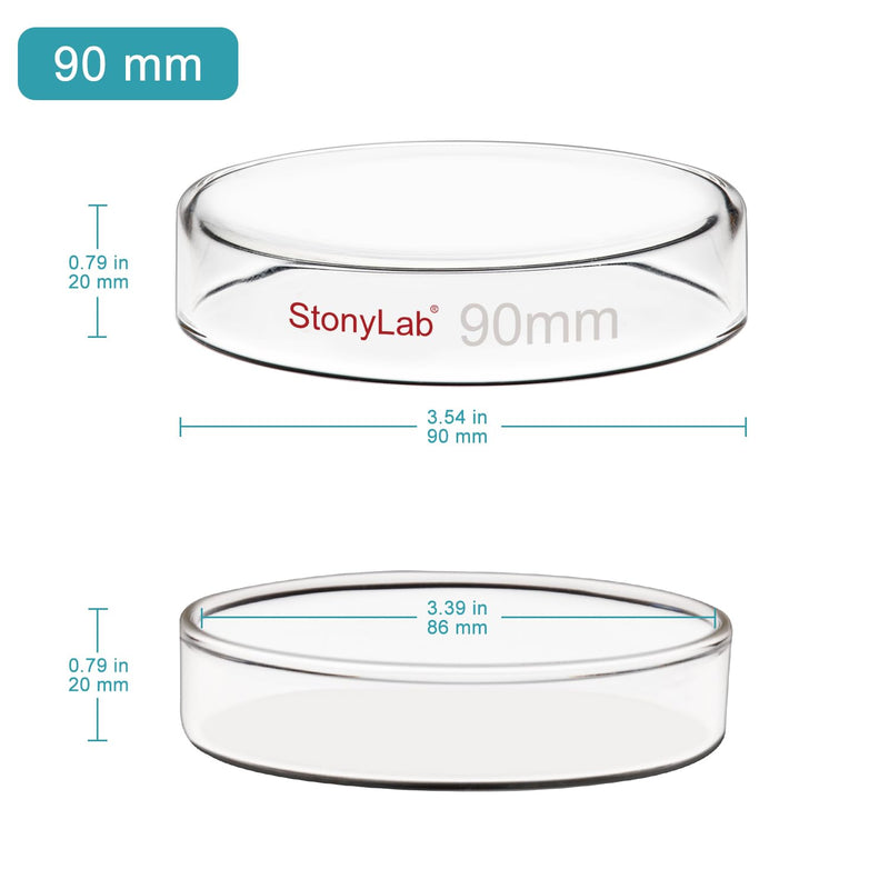 stonylab Glass Petri Dish with Lid, 5-Pack Borosilicate Glass Clear Culture Dish for Laboratory, 90x20 mm