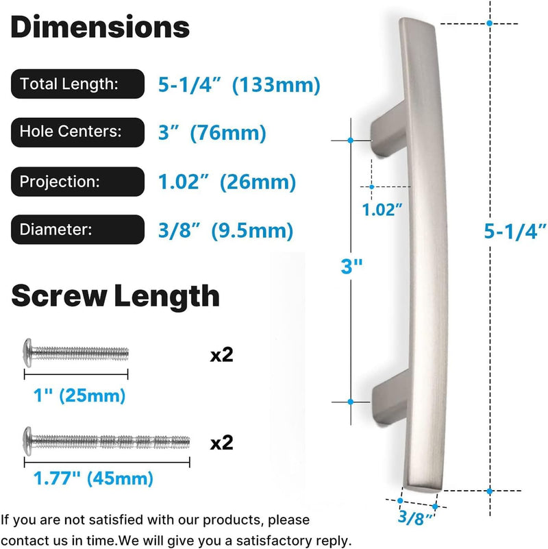homdiy 3 inch Cabinet Handles 20 Pack Brushed Nickel Cabinet Pulls Arch Drawer Hardware Modern Dresser Pulls for Kitchen Bathroom Cupboard, Zinc Alloy 3in hole centers Brushed Satin Nickel
