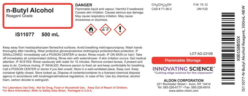 ALDON Innovating Science N-Butyl Alcohol Reagent, 500mL - The Curated Chemical Collection