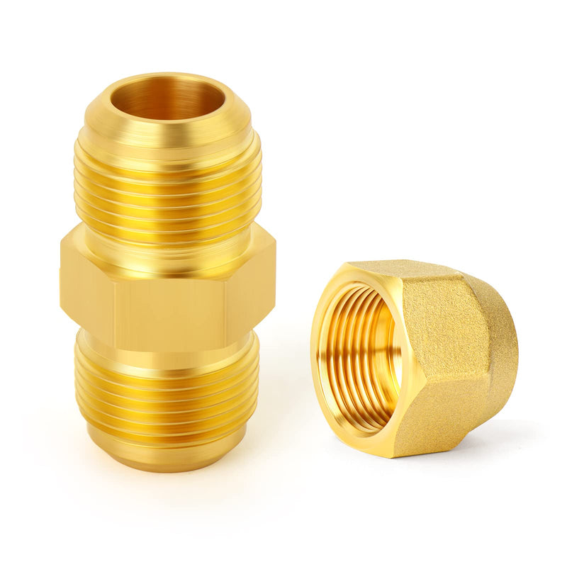 GASHER 2Packs Metals Brass Tube Fitting, Half-Union with Flare Nut, 5/8" Flare x 5/8" Flare Male Pipe Fittings Straight with Nut 2