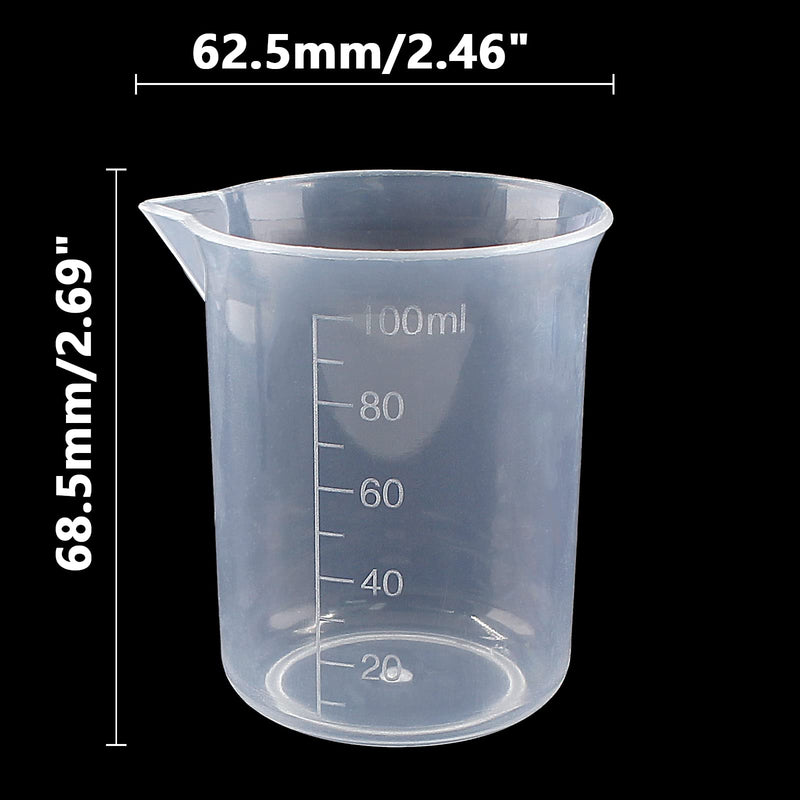 Waziaqoc 100ml/3.4oz Plastic Graduated Beaker (3 Pack), Transparent PP Measuring Cup Mixing Cup for Kitchen Lab 100ml /3.4oz 3pcs