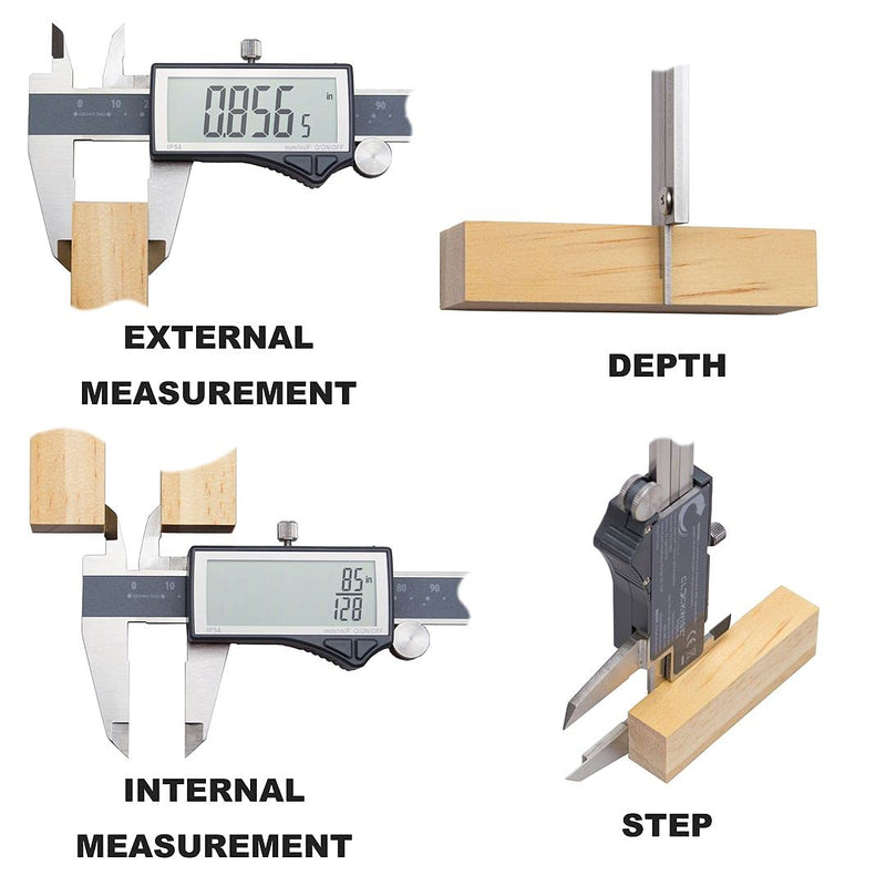 IP54 Grade Digital Caliper, DCLR-0605 0-6" /150mm, Inch/Metric/Fractions Conversion, Stainless Steel, Large LCD Screen 6inch