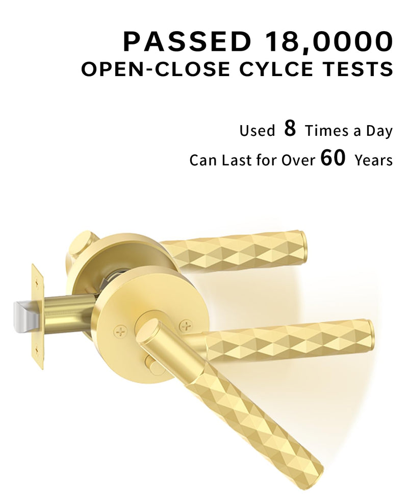 Asidrama 1 Pack Brushed Gold Privacy Door Knob or Lever with Lock, Heavy Duty Reversible Interior Door Handles for Bedroom Bathroom, Left Right Sided Doors