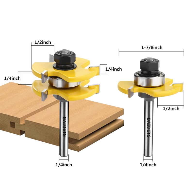 1/4" Tongue and Groove Router Bits - Set of 2Pcs 1/4 Inch Shank Router Bit Set 3 Teeth Adjustable T Shape Wood Milling Cutter 1/4" Shank - NewNest Australia