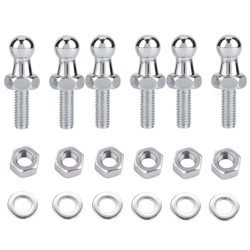 Qty 6 Ball Studs 10mm Ball-Studs with Hardware, M6X1.0 Thread Black Color Zinc Plating for Gas Spring/Prop/Strut Lift Support Fittings (Silver, M6 Screw) Silver