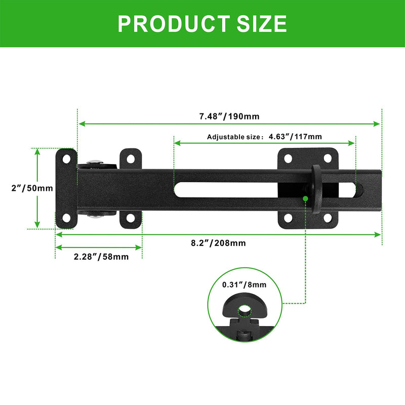 Flip Gate Latch Lock with Padlock Hole, Safety Door Bolt Latch Lock Heavy Duty Adjustable Door Latch, 8" Barn Door Lock, Suitable for Outdoor Wooden Fence, Swing Doors, Sheds, Patio Latches Black 1