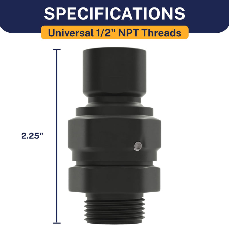 HammerHead Showers® Solid Metal Shower Head Swivel Ball Adapter, Matte Black | Adjustable Pivot Ball To Adjust Showerhead Angle | Universal Connector Joint Fits Fixed, Hand Held & Rain Shower Heads