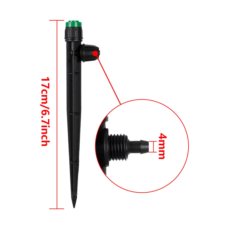 50pcs Drip Irrigation Emitters Sprayer for 1/4" Drip Irrigation Tubing Adjustable 360 Degree Water Flow Drippers on 6.5" Sturdy Stake with Lock Barbed Irrigation Drippers for Watering System 50Pcs Sprayers
