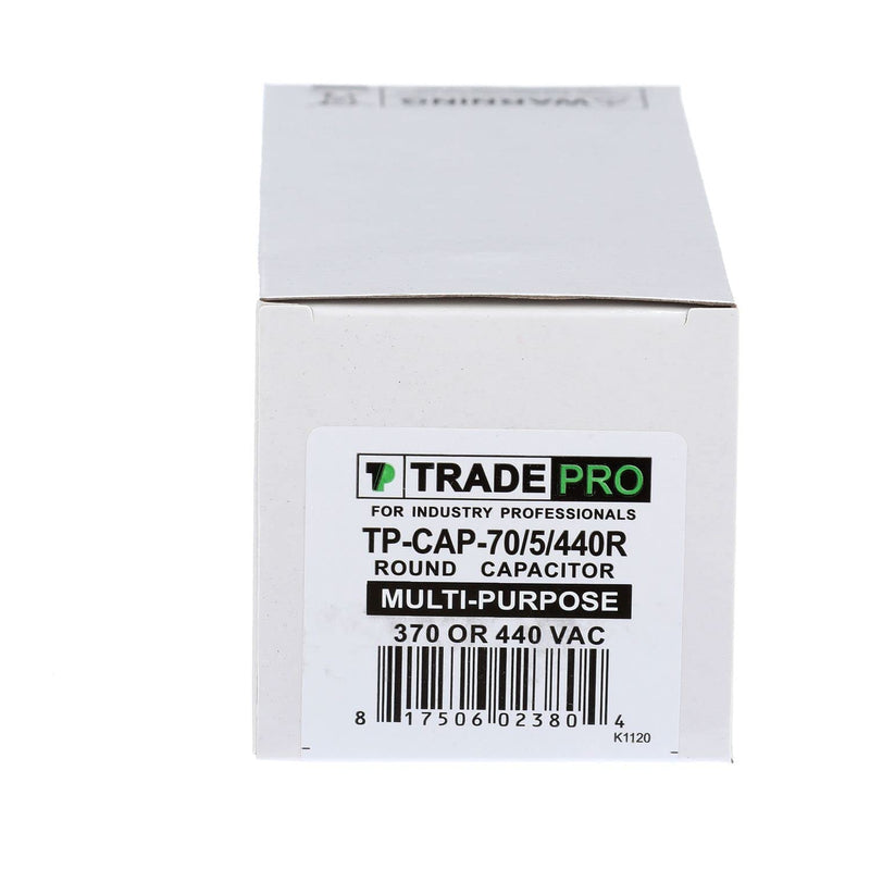 (TP-CAP-70/5/440R) 70+5 MFD (Microfarads) 440 Volt Round Dual Run Capacitor | 60,000 Hour Operating Life, Aluminum Composition, -40°F to 158°F (-40°C to 70°C) Temperature Range
