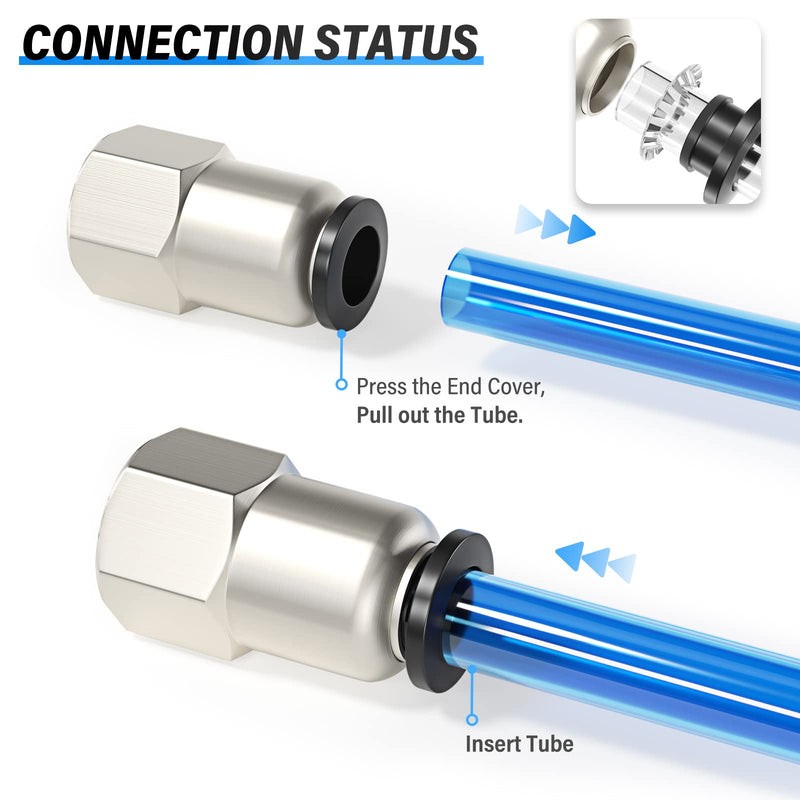 TAILONZ PNEUMATIC Female Straight 1/2 Inch Tube OD x 1/4 Inch NPT Thread Push to Connect Fittings PCF-1/2-N2(Pack of 2) 1/2"OD-1/4"NPT
