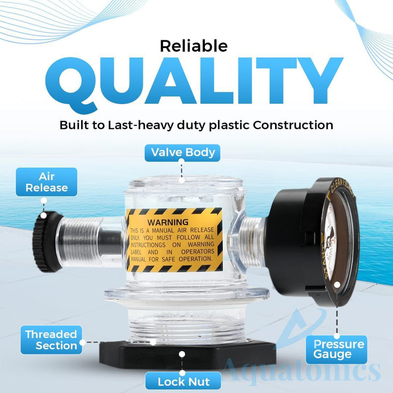 Replacement 273564Z Manual Pressure Relief Valve with Gauge Compatible with Pentair Triton II, Triton C, TR100C, TR140C, Clean Plus, Warrior, EasyClean, SM, SMBW 4000 Pool Spa Filter Air Release