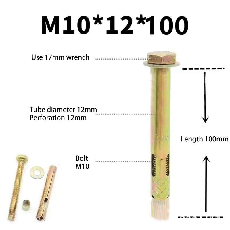 5Pcs Expansion Screw Bolts M10*100 Expansion Anchor Bolts Hex Nut Expansion Sleeve for Concrete Masonry Brick Wall Fixings