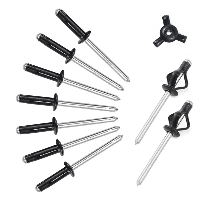 3/16" x 5/8" Tri-Fold Rivets Assortment - 60Pcs,Black Tri-fold Exploding Pop Rivets Solid Aluminum Tri Grip Rivets Bulb Style Rivets for Kayak Marine Boat 3/16"x5/8" Black