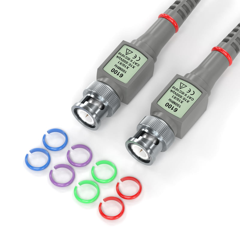 Goupchn Universal Oscilloscope Probes with Accessories Kit 100MHz 1X 10X 2 Pack with BNC to BNC, Test Hook, Alligator Clip, Banana Plug Test Leads, Wire Piercing Probe X1/X10 100Mhz 2PCS with 4PCS BNC Test Leads