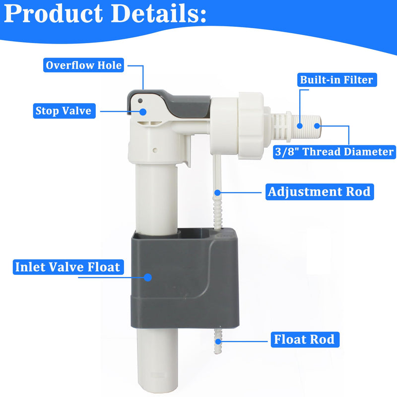 Side Mount Toilet Fill Valve, 3/8 Inch Side Entry Valve Compatible with TOTO Wall Mount Toilet Tank