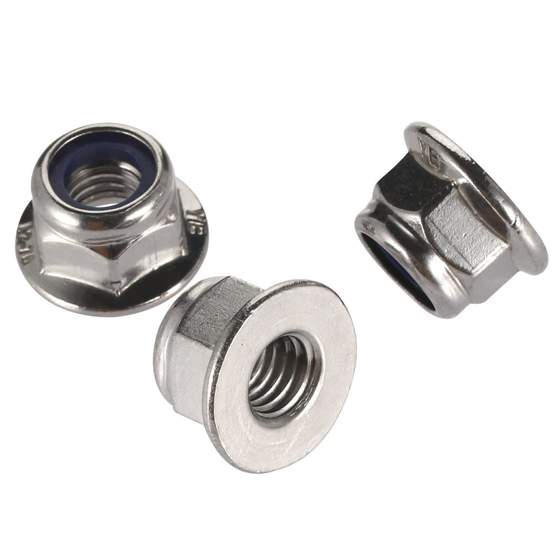 M8-1.25 Flanged Nylon Insert Lock Nuts Flange Locknuts, 304 Stainless Steel 18-8 Bright Finish, DIN 6926, 20 PCS M8
