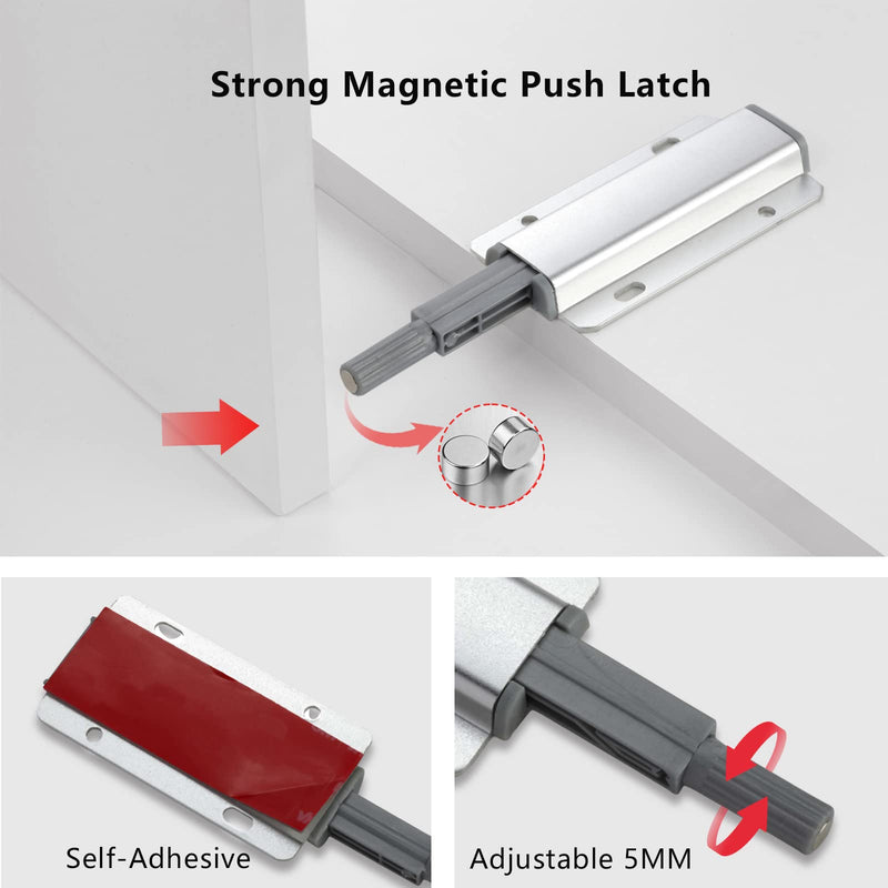 Push to Open Door Latch, 10 Pack Magnetic Push Latches, Adhesive Heavy Duty Touch Latch Hardware for Push to Open, Magnetic Door Catch for Cabinet Drawer Wardrobe Kitchen Door Single Push Catch