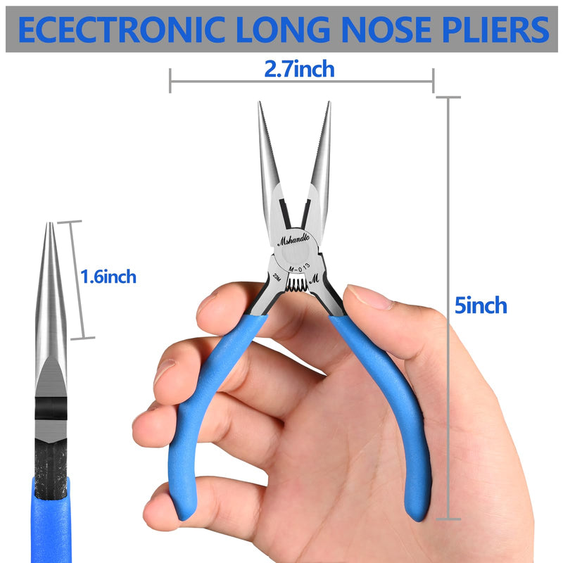 Needle Nose Pliers Set, mshandto 5" Long Nose Pliers for Wire Bending, 6 Pack High Carbon Steel Needle Nose Pliers, Serrated Jaw Pliers for Jewelry Making, Electronics, Object Grasping, Craft Making 5"-6Pack