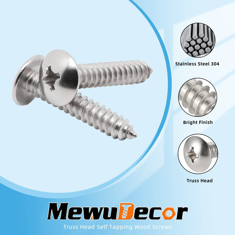 #8 x 5/8" Truss Head Self Tapping Wood Screws Sheet Metal Screws, 304 Stainless Steel 18-8, 100 PCS #8 x 5/8"