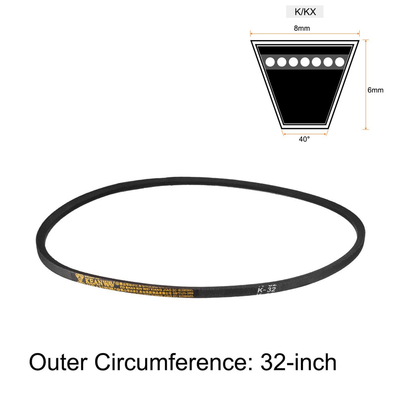 uxcell K-32 V Belt Machine Transmission Rubber, Black Replacement Drive Belt 32 inch Pitch Girth 8mm Width 6mm Height JIS Standard 32"