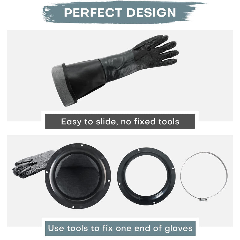 Rubber Sandblasting Gloves | 1 Pair 23.6" Blast Protection Gloves Kit with 2 Glove Holders & Metal Clamps | Suitable for for Sandblast Cabinets