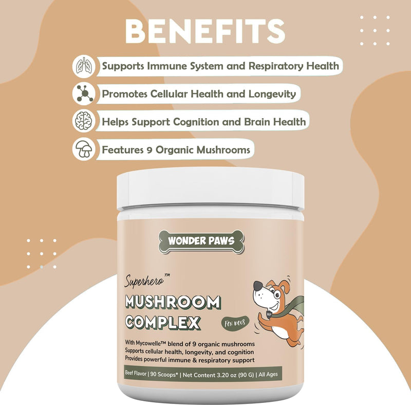 Mushroom Complex Powder Plus Omega Max Fish Oil - for Dog’s Immune Health, Vitality, Skin & Joint Care – Mushroom Complex 90 Scoops - Omega Max 16 Ounces - PawsPlanet Australia