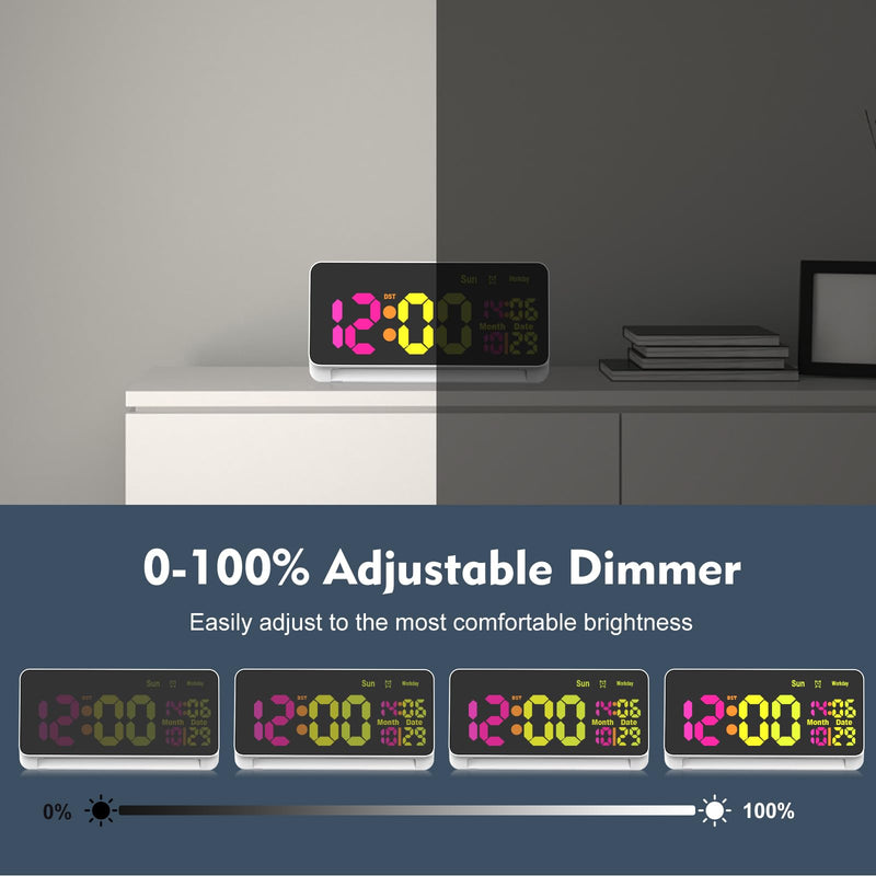 120db Super Loud Alarm Clock for Heavy Sleepers, Bluetooth Connection, 15 Wake Up Sounds, 7 Color Night Light, Dynamic RGB Color Changing, 0-100% Dimmer, Snooze, Digital Clock for Bedroom