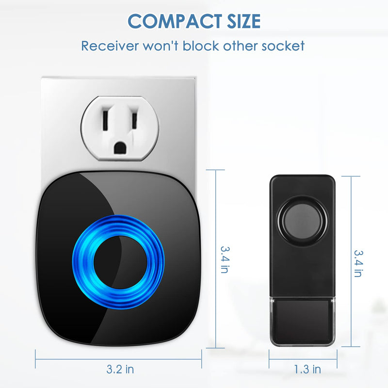 Wireless Doorbell - PHYSEN Door bell Chimes with Mute Mode - 58 Ringtones&5 Volume Levels Operating at 1300-ft Range LED Strobe, 2 Transmitters+3 Receivers Waterproof Doorbell Kit for Home/Classroom 2 Buttons + 3 Receivers