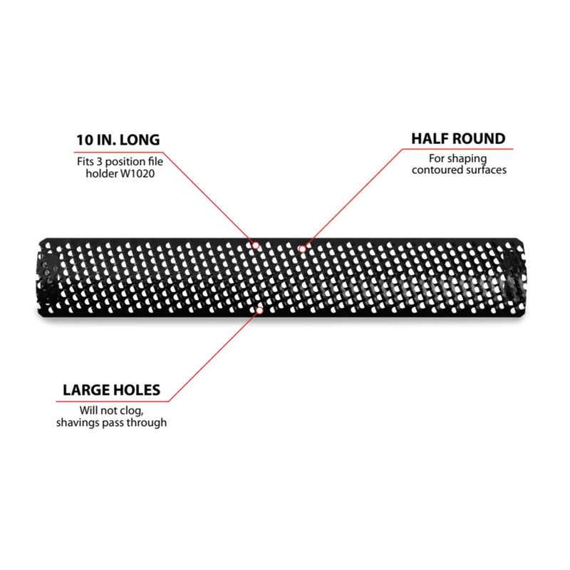 Performance Tool W1023 3 Position Adjustable Handle for Effortless Control - Use Blades Without Holder for Smooth Contoured Surfaces 10" Half Round Shaper File