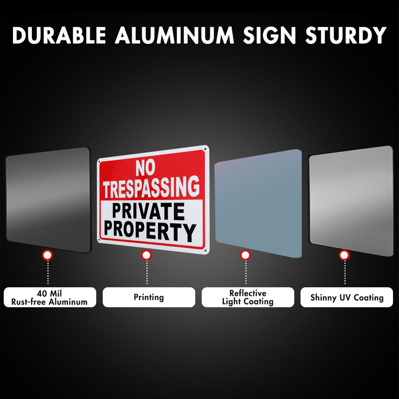 2 Pack No Trespassing Signs Private Property Metal Signs 10x7 Inch 40 Mil Rust Free Aluminum, UV Printing, Weatherproof, Easy to Read & Mount, Security Keep Out Outdoor Sign for Home Business 2PC-Private Property Sign