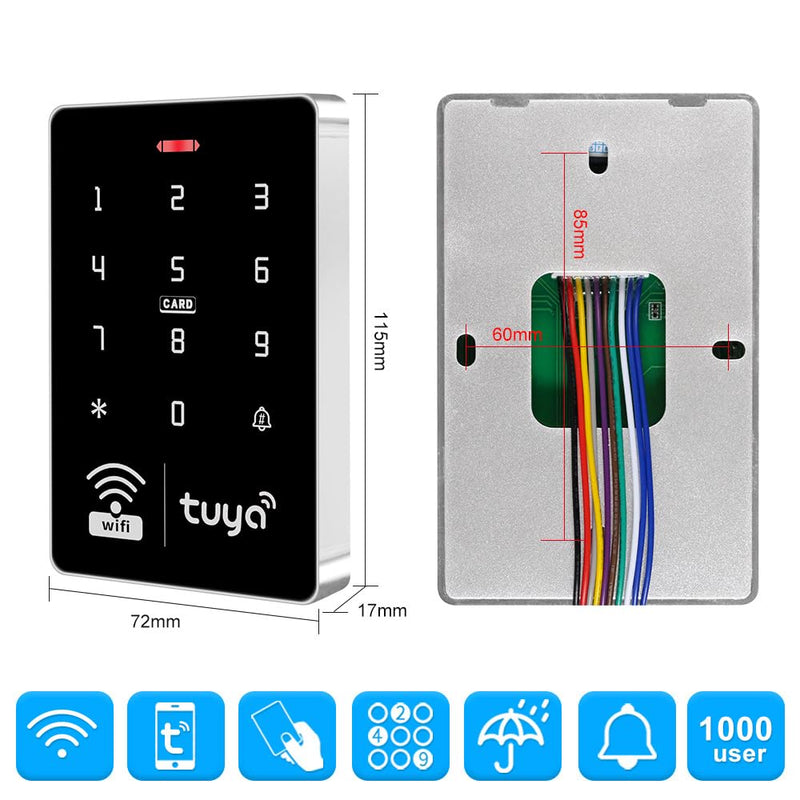 WiFi Access Control System Smart Tuya APP RFID Access Controller IP68 Waterproof 125KHz 13.56MHz Reader + Power Supply +10pcs Keyfobs (Without Lock) Without Lock