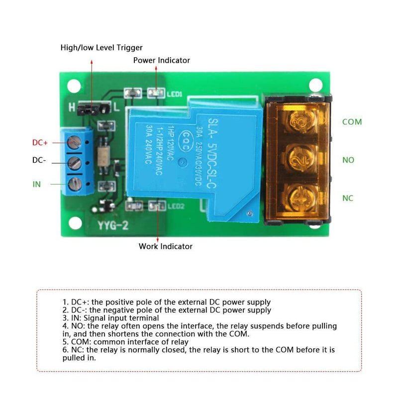 YWBL-WH Relay Way 30A Optocoupler Isolation Relay Module High Power Relay High/Low Level YYG-2(5VDC) (1)