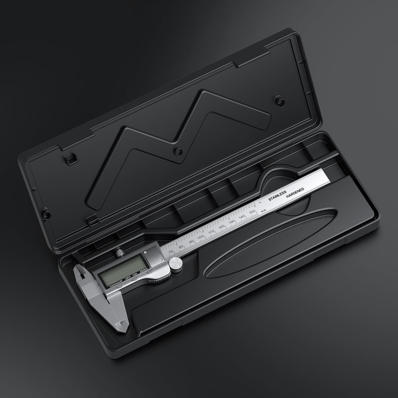 Digital Calipers, Caliper Measuring Tool with Large LCD Screen, Stainless Steel Micrometer Caliper Digital, Auto-Off Feature, Screen Splash Proof, Switch from Inch Metric Fraction (6Inch/150mm) Silver