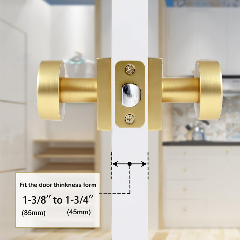 coolnews Brushed Gold Door Knob Passage Door Knobs Interior, Modern Round Door Knob Satin Brass Door Handle for Hallway Pantry Closet